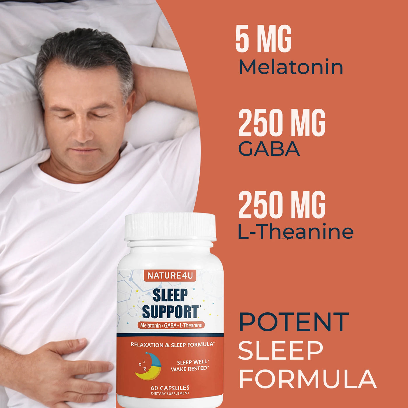 Nature4U Knockout Sleep Aid – 3-in-1 Extra Strength Blend with Time-Release Melatonin, L-Theanine & GABA – Deep Sleep, No Grogginess, Wake Up Recharged