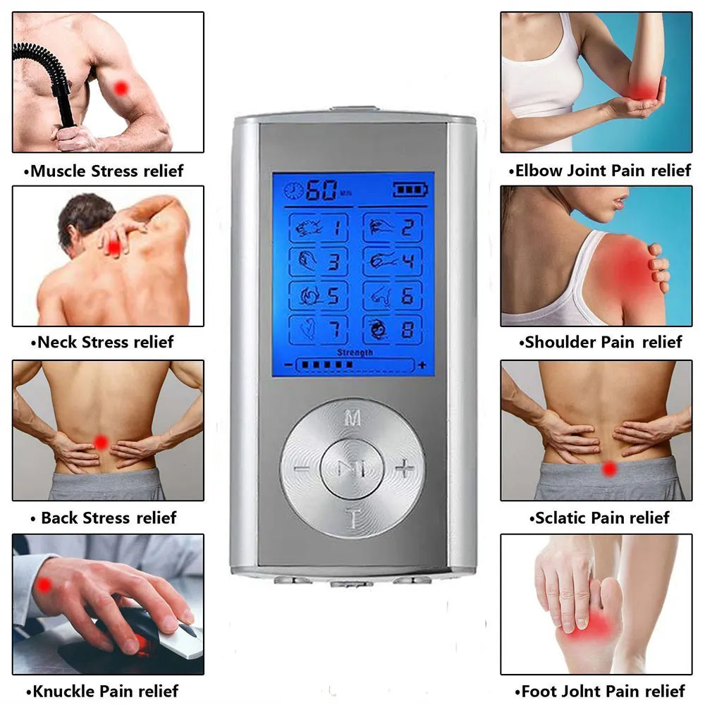 TENS EMS Unit – 8 Modes Digital Palm Device for Pain Relief, Muscle Therapy & Body Massager for Neck, Back, and Lumbar