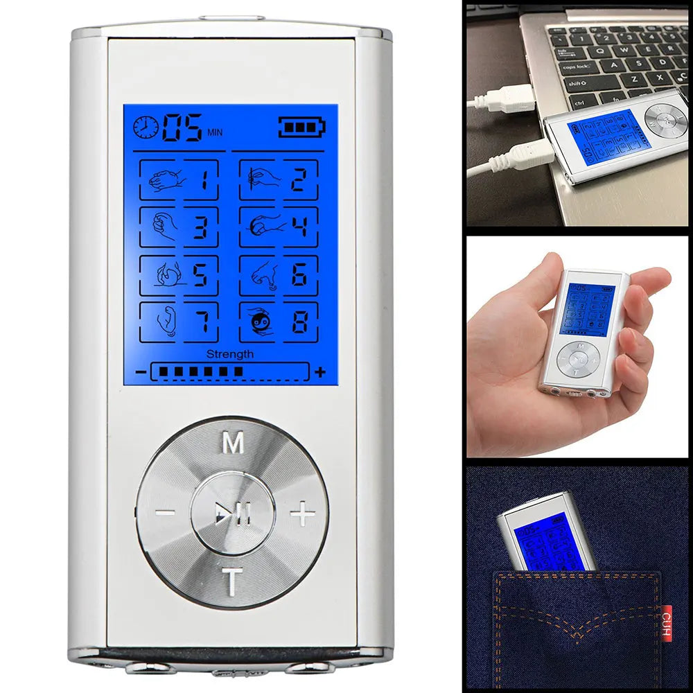 TENS EMS Unit – 8 Modes Digital Palm Device for Pain Relief, Muscle Therapy & Body Massager for Neck, Back, and Lumbar