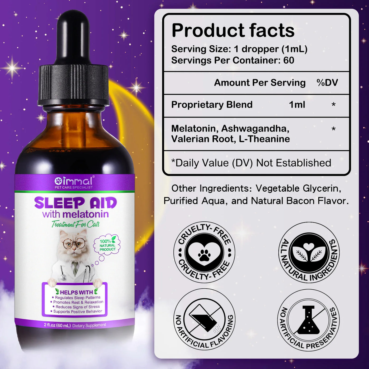 Sleep Support Drops for Cats – Calm Anxiety, End Restlessness & Help Them Sleep Like a Baby Lion  100% Natural Liquid with Melatonin + Valerian + Ashwagandha  Easy-to-use drops that kick in fast & calm even the most anxious kitty