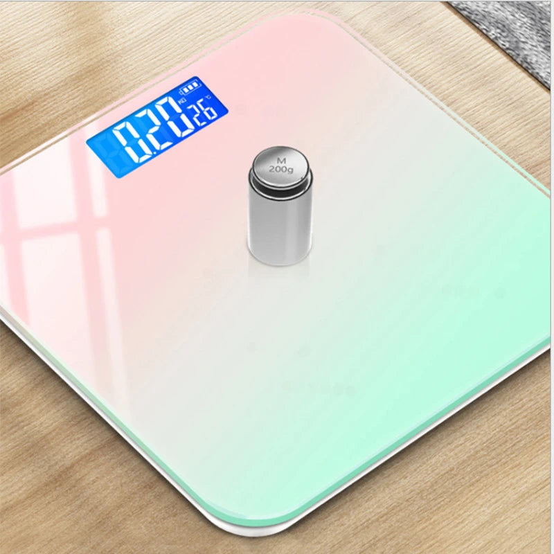 "Track Your Progress in Style with the Rainbow Gradient LCD Electronic Body Scale – Intelligent, Rechargeable, Accurate Weight Measurement"