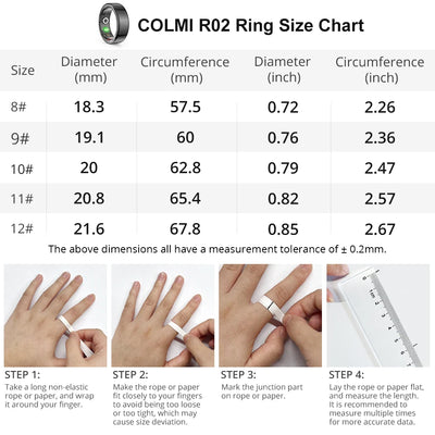 2024 COLMI R02 Smart Ring with Charging Case – 39 Days Battery Life, Health Monitor, 5ATM Waterproof for Men & Women