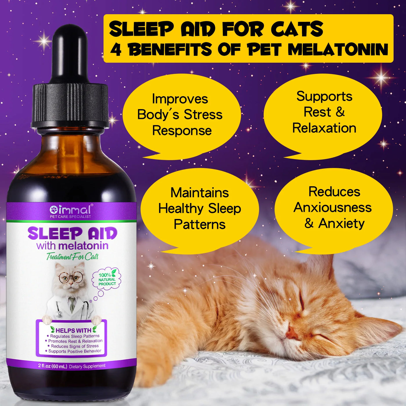 Sleep Support Drops for Cats – Calm Anxiety, End Restlessness & Help Them Sleep Like a Baby Lion  100% Natural Liquid with Melatonin + Valerian + Ashwagandha  Easy-to-use drops that kick in fast & calm even the most anxious kitty