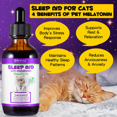 Sleep Support Drops for Cats – Calm Anxiety, End Restlessness & Help Them Sleep Like a Baby Lion  100% Natural Liquid with Melatonin + Valerian + Ashwagandha  Easy-to-use drops that kick in fast & calm even the most anxious kitty