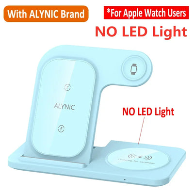 3-in-1 Foldable Wireless Charging Stand – Fast Qi Dock for iPhone 15/14/13/12, Apple Watch & AirPods – Compact Travel Station with LED Light