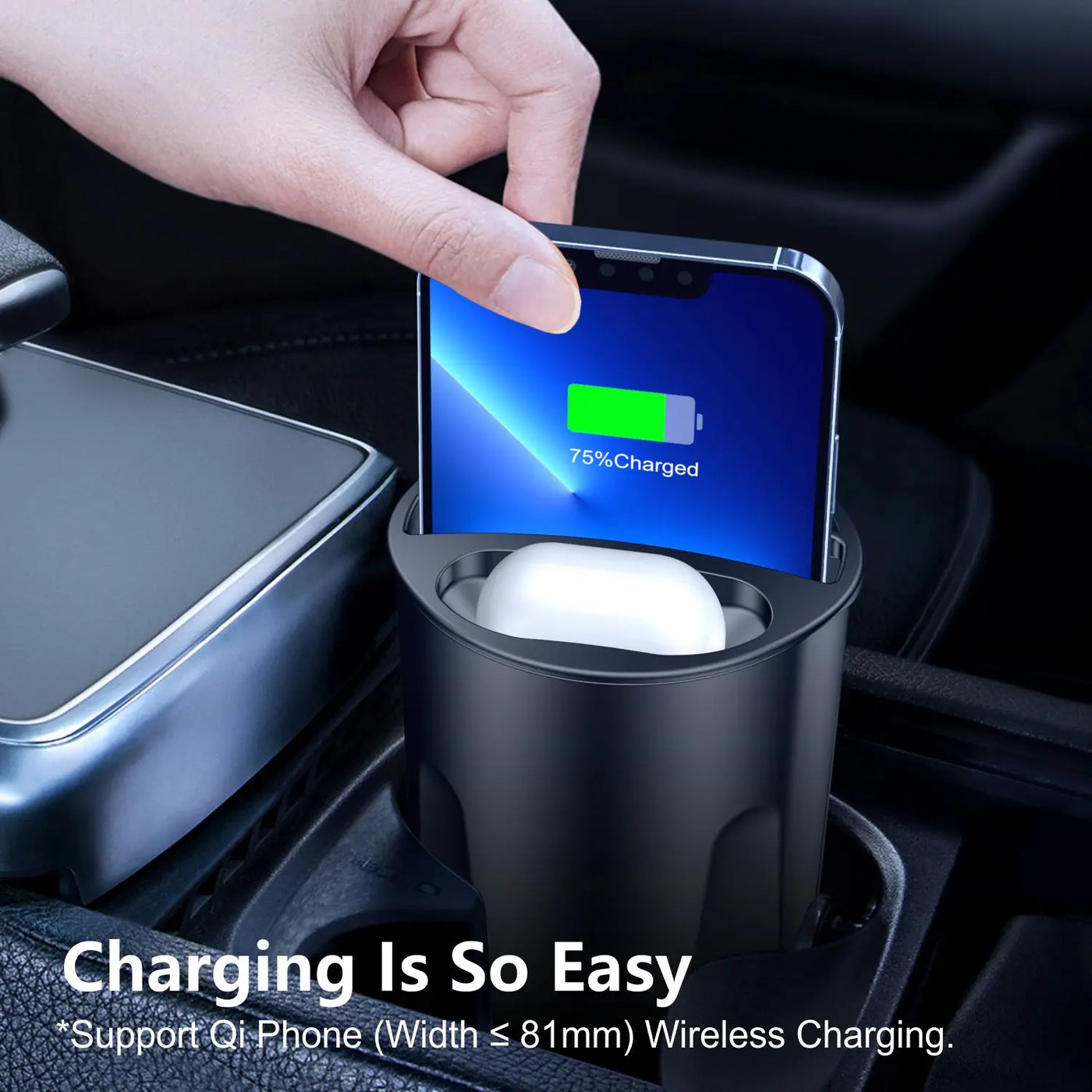 4-in-1 Wireless Car Charging Cup – Fast 15W Qi Charger for iPhone, AirPods & More – Sleek Cupholder Design + Type-C Port