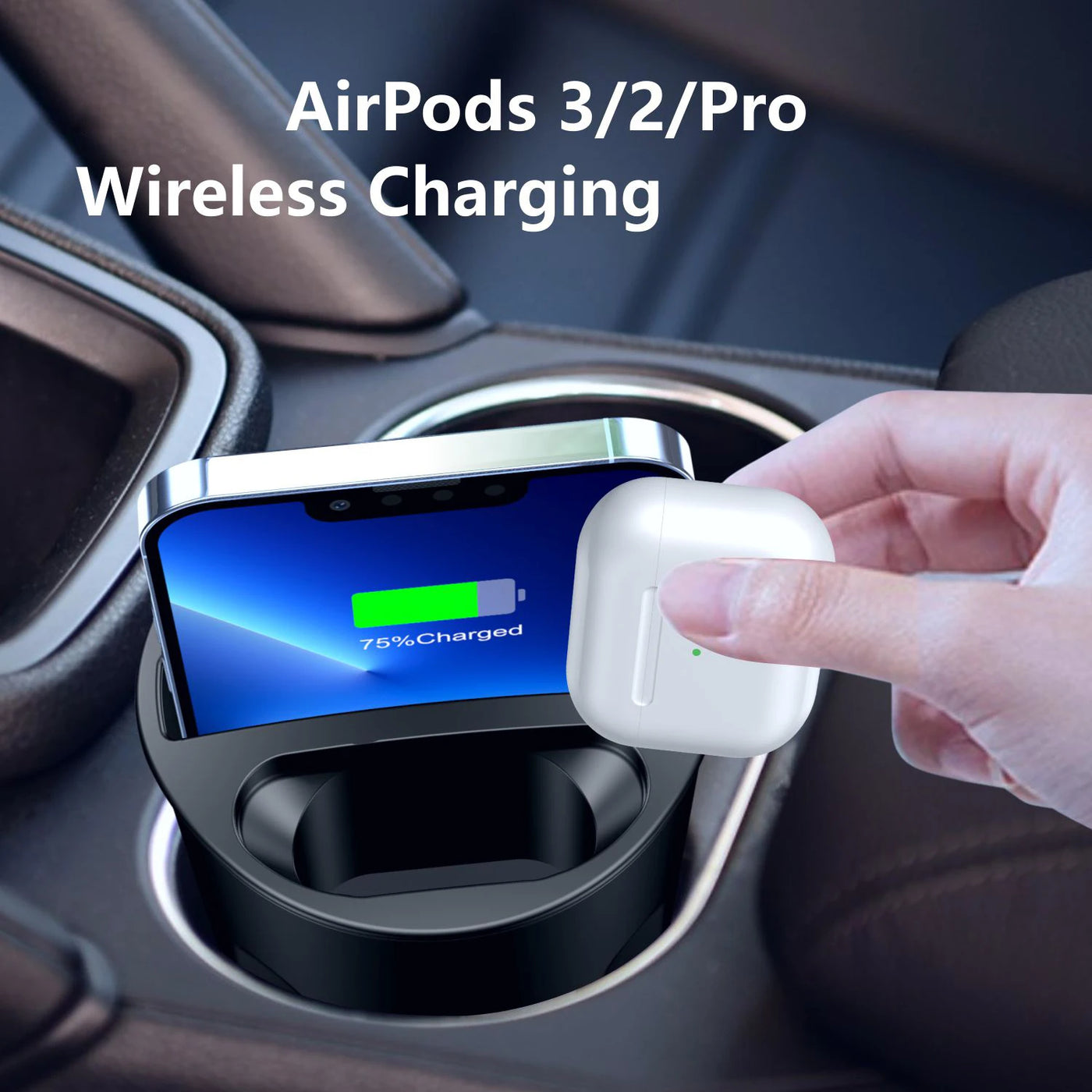 4-in-1 Wireless Car Charging Cup – Fast 15W Qi Charger for iPhone, AirPods & More – Sleek Cupholder Design + Type-C Port