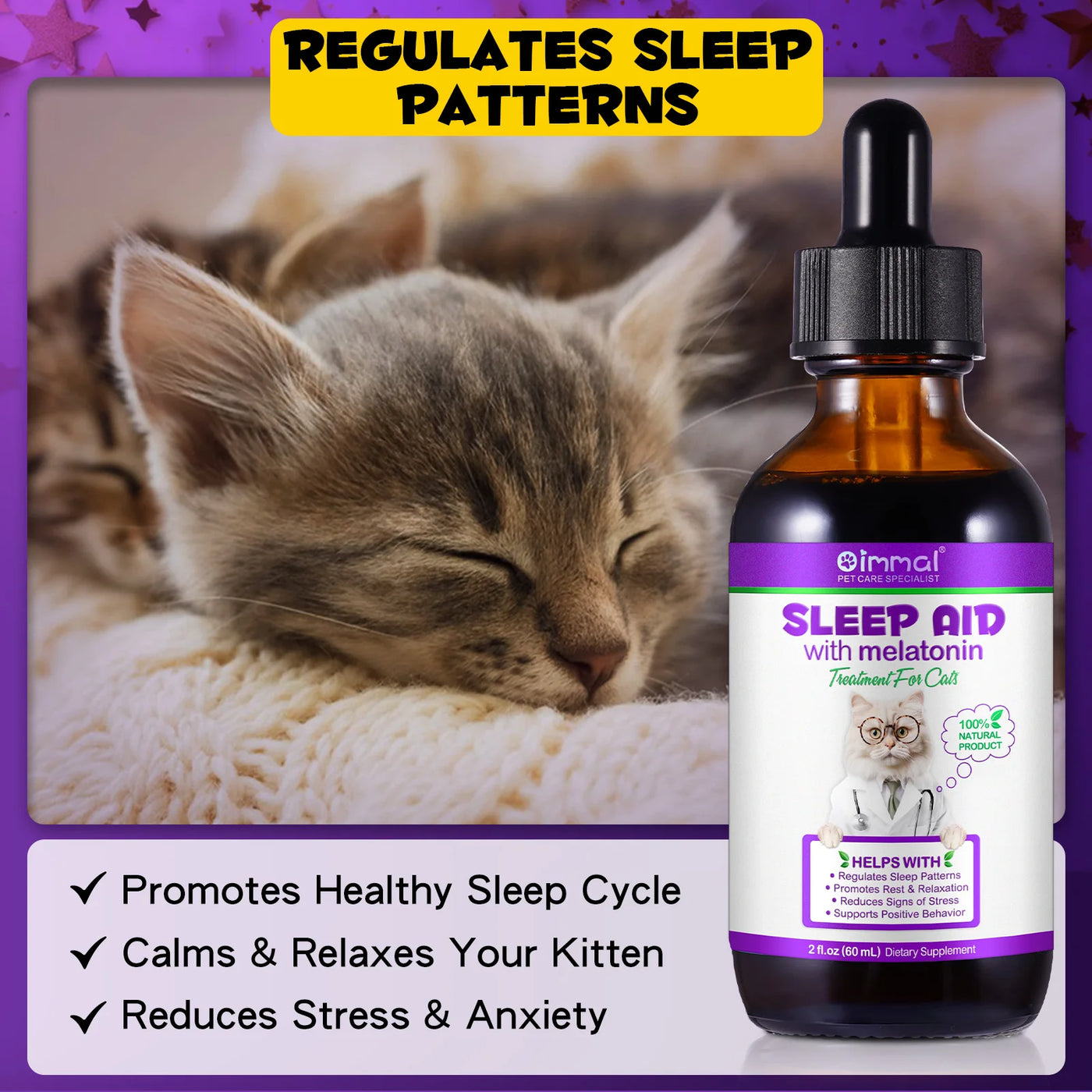 Sleep Support Drops for Cats – Calm Anxiety, End Restlessness & Help Them Sleep Like a Baby Lion  100% Natural Liquid with Melatonin + Valerian + Ashwagandha  Easy-to-use drops that kick in fast & calm even the most anxious kitty