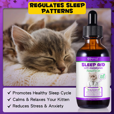 Sleep Support Drops for Cats – Calm Anxiety, End Restlessness & Help Them Sleep Like a Baby Lion  100% Natural Liquid with Melatonin + Valerian + Ashwagandha  Easy-to-use drops that kick in fast & calm even the most anxious kitty