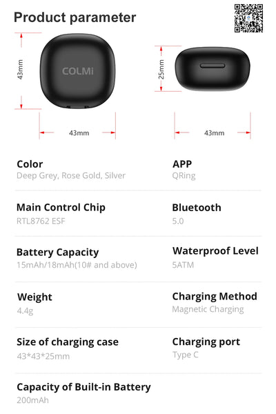 COLMI R10 Smart Ring – Health & Sleep Monitor with Charging Case, 5ATM Waterproof, Compatible with Xiaomi Phones – Activity Tracker for Men & Women