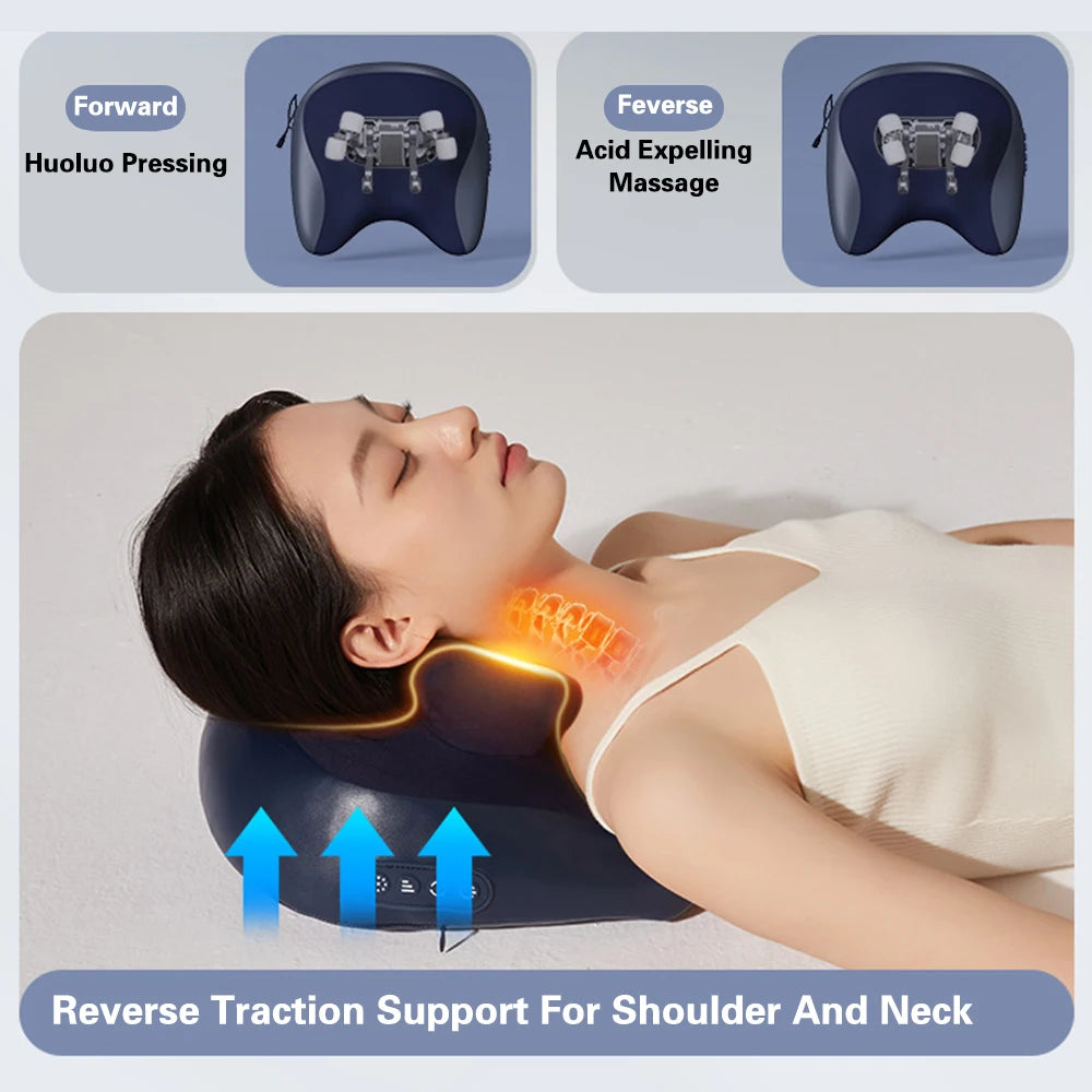 6D Electric Neck Massager Pillow – Shiatsu Cervical Traction & Heating Device for Neck and Back Pain Relief