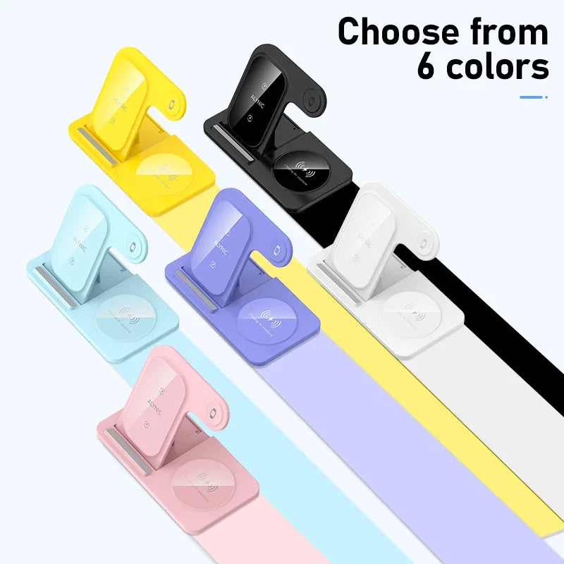 3-in-1 Foldable Wireless Charging Stand – Fast Qi Dock for iPhone 15/14/13/12, Apple Watch & AirPods – Compact Travel Station with LED Light