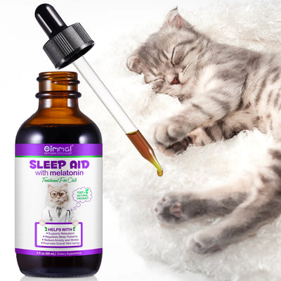 Sleep Support Drops for Cats – Calm Anxiety, End Restlessness & Help Them Sleep Like a Baby Lion  100% Natural Liquid with Melatonin + Valerian + Ashwagandha  Easy-to-use drops that kick in fast & calm even the most anxious kitty