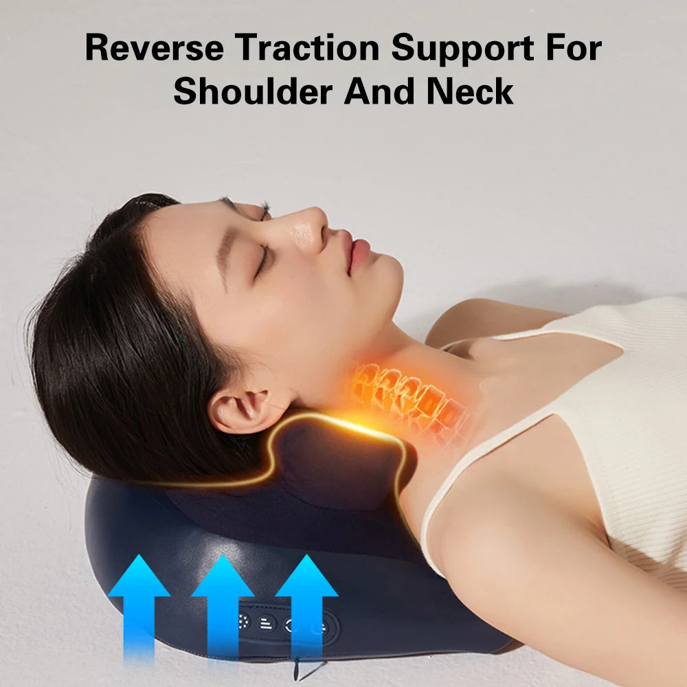6D Electric Neck Massager Pillow – Shiatsu Cervical Traction & Heating Device for Neck and Back Pain Relief