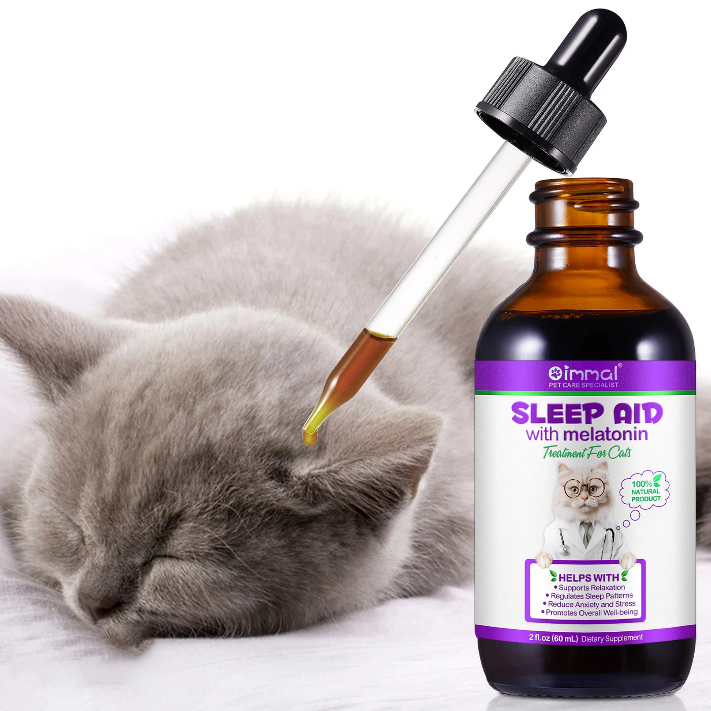 Sleep Support Drops for Cats – Calm Anxiety, End Restlessness & Help Them Sleep Like a Baby Lion  100% Natural Liquid with Melatonin + Valerian + Ashwagandha  Easy-to-use drops that kick in fast & calm even the most anxious kitty