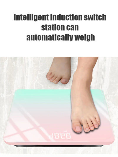 "Track Your Progress in Style with the Rainbow Gradient LCD Electronic Body Scale – Intelligent, Rechargeable, Accurate Weight Measurement"