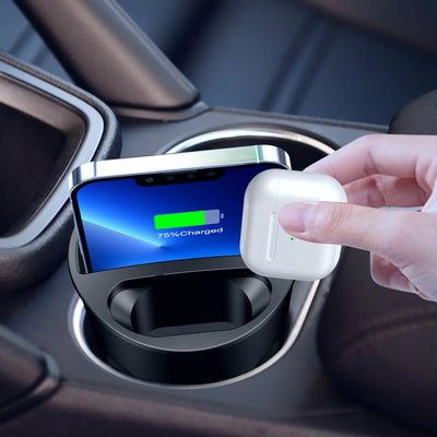 4-in-1 Wireless Car Charging Cup – Fast 15W Qi Charger for iPhone, AirPods & More – Sleek Cupholder Design + Type-C Port