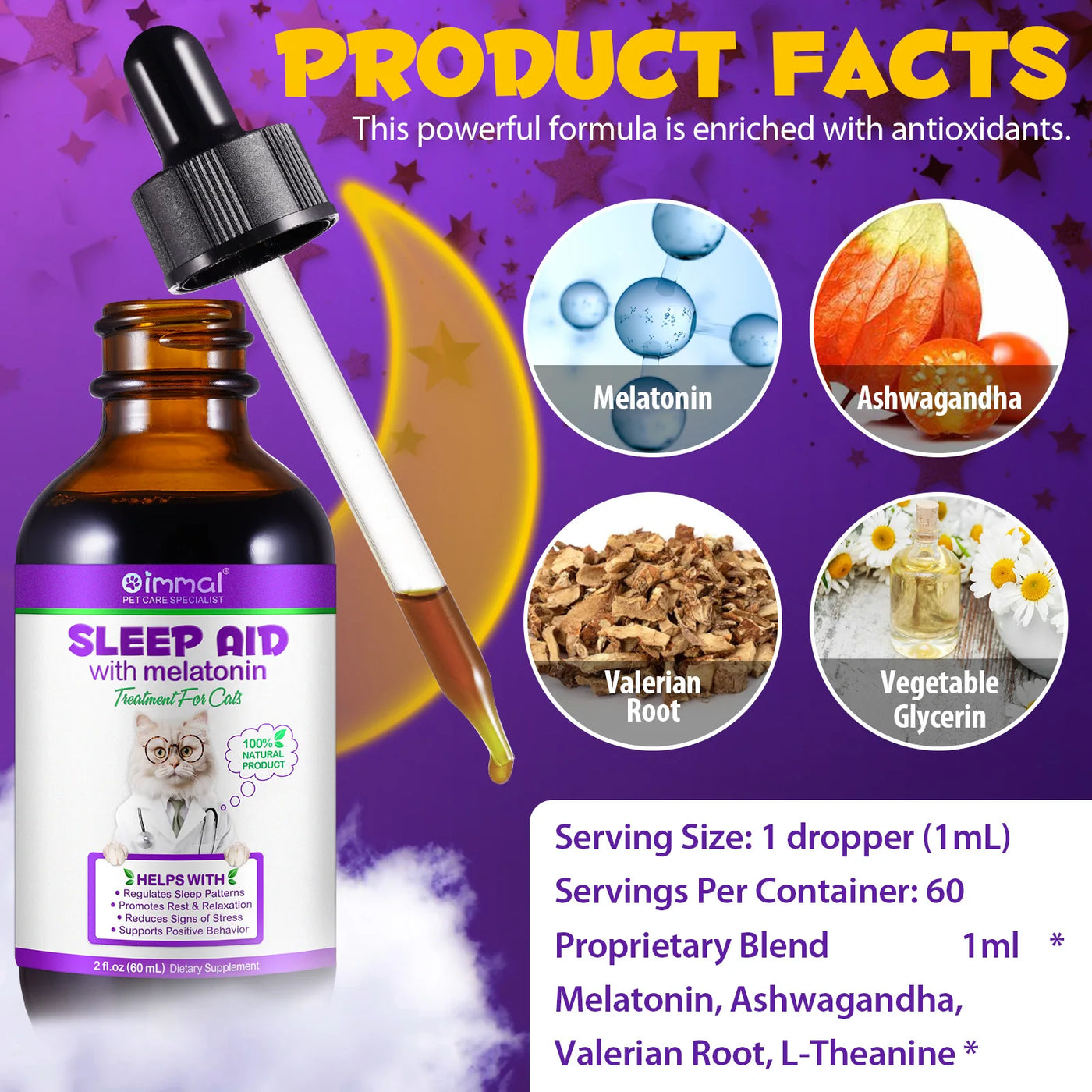 Sleep Support Drops for Cats – Calm Anxiety, End Restlessness & Help Them Sleep Like a Baby Lion  100% Natural Liquid with Melatonin + Valerian + Ashwagandha  Easy-to-use drops that kick in fast & calm even the most anxious kitty