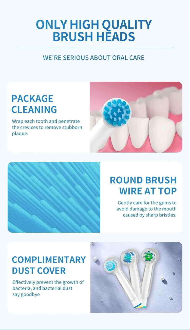 4pcs Replacement Brush Heads for Oral-B Electric Toothbrush – Compatible with Advance Power, Vitality, Precision Clean, Pro Health, Triumph, & 3D Excel