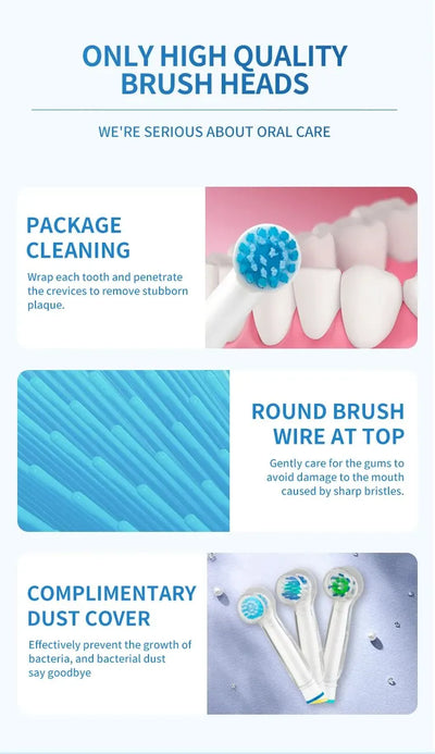 4pcs Replacement Brush Heads for Oral-B Electric Toothbrush – Compatible with Advance Power, Vitality, Precision Clean, Pro Health, Triumph, & 3D Excel