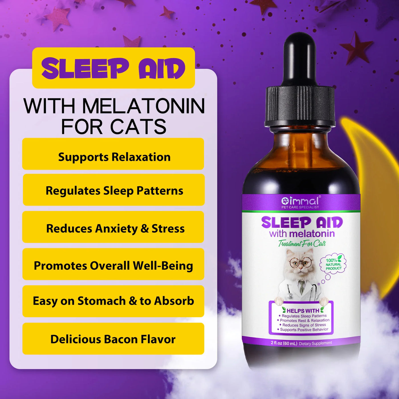 Sleep Support Drops for Cats – Calm Anxiety, End Restlessness & Help Them Sleep Like a Baby Lion  100% Natural Liquid with Melatonin + Valerian + Ashwagandha  Easy-to-use drops that kick in fast & calm even the most anxious kitty