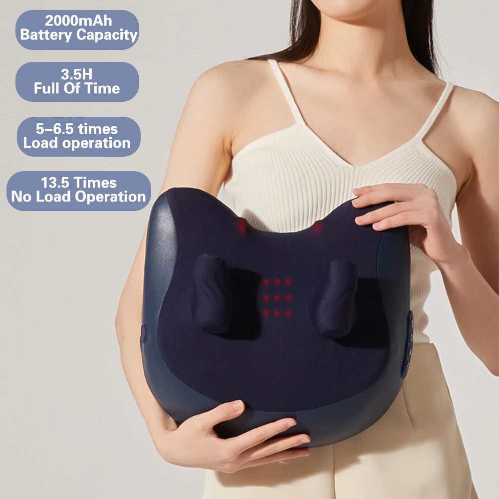 6D Electric Neck Massager Pillow – Shiatsu Cervical Traction & Heating Device for Neck and Back Pain Relief
