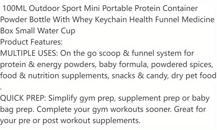 100ML Mini Portable Protein Container Bottle – Outdoor Sports Powder Bottle with Whey Keychain & Health Funnel