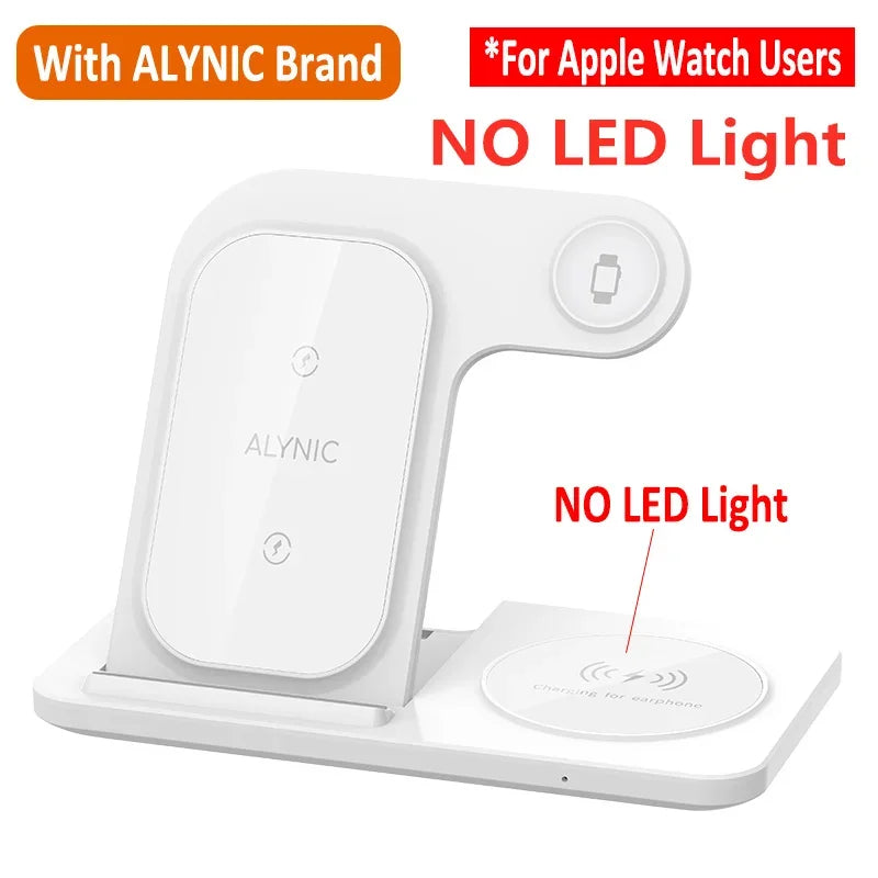 3-in-1 Foldable Wireless Charging Stand – Fast Qi Dock for iPhone 15/14/13/12, Apple Watch & AirPods – Compact Travel Station with LED Light