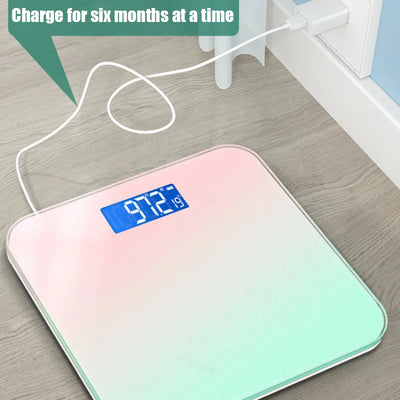 "Track Your Progress in Style with the Rainbow Gradient LCD Electronic Body Scale – Intelligent, Rechargeable, Accurate Weight Measurement"