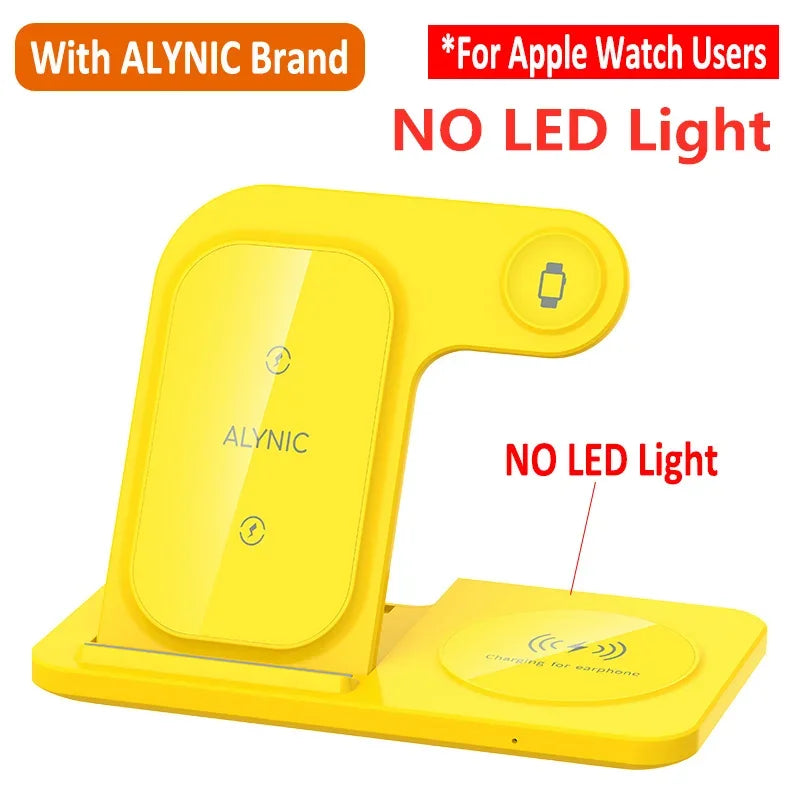 3-in-1 Foldable Wireless Charging Stand – Fast Qi Dock for iPhone 15/14/13/12, Apple Watch & AirPods – Compact Travel Station with LED Light