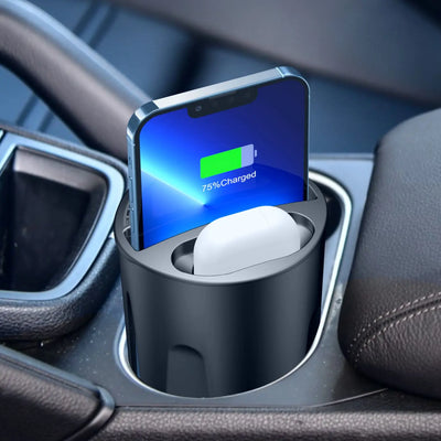 4-in-1 Wireless Car Charging Cup – Fast 15W Qi Charger for iPhone, AirPods & More – Sleek Cupholder Design + Type-C Port