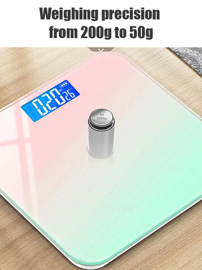 "Track Your Progress in Style with the Rainbow Gradient LCD Electronic Body Scale – Intelligent, Rechargeable, Accurate Weight Measurement"