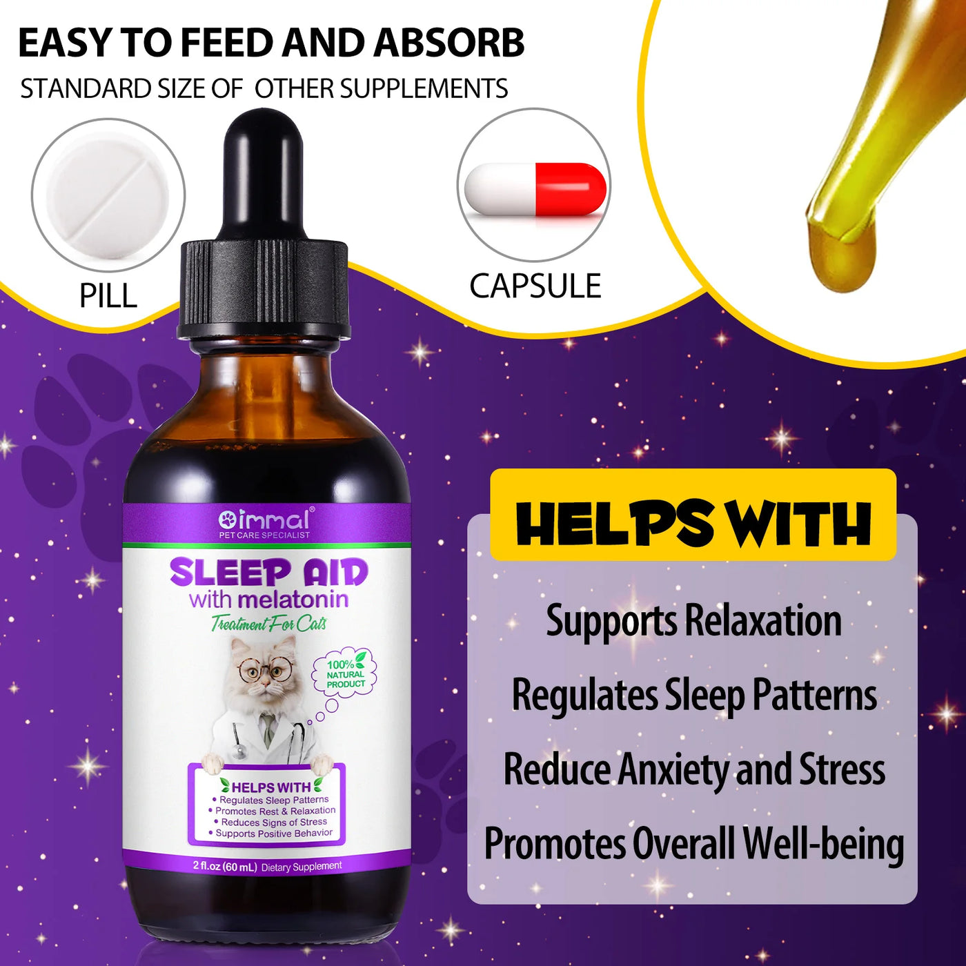 Sleep Support Drops for Cats – Calm Anxiety, End Restlessness & Help Them Sleep Like a Baby Lion  100% Natural Liquid with Melatonin + Valerian + Ashwagandha  Easy-to-use drops that kick in fast & calm even the most anxious kitty