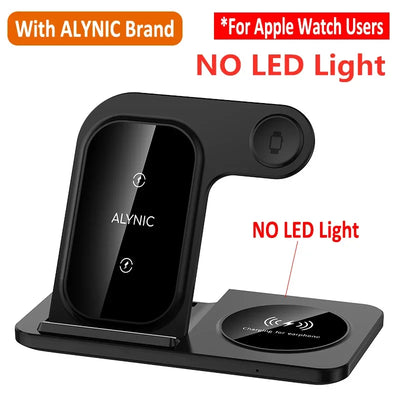 3-in-1 Foldable Wireless Charging Stand – Fast Qi Dock for iPhone 15/14/13/12, Apple Watch & AirPods – Compact Travel Station with LED Light