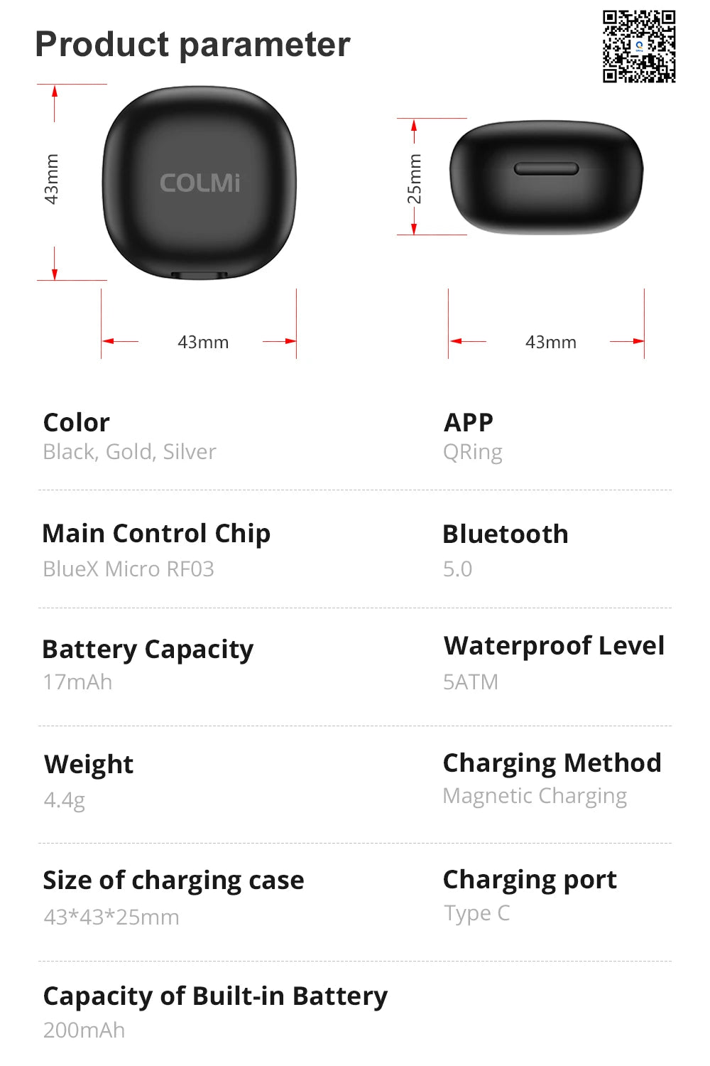 2024 COLMI R02 Smart Ring with Charging Case – 39 Days Battery Life, Health Monitor, 5ATM Waterproof for Men & Women