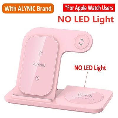 3-in-1 Foldable Wireless Charging Stand – Fast Qi Dock for iPhone 15/14/13/12, Apple Watch & AirPods – Compact Travel Station with LED Light